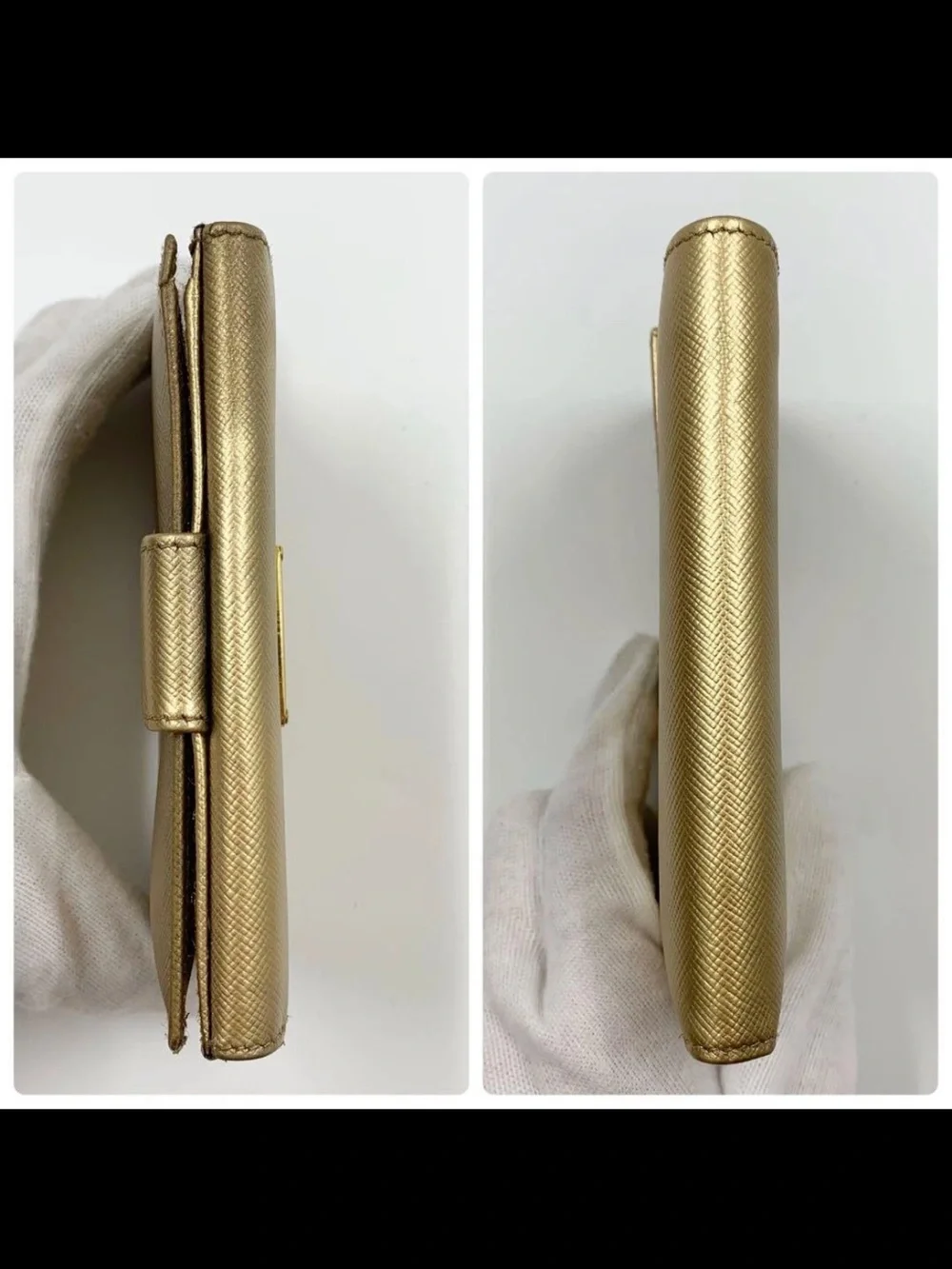 Prada Metallic Gold Saffiano Compact Wallet